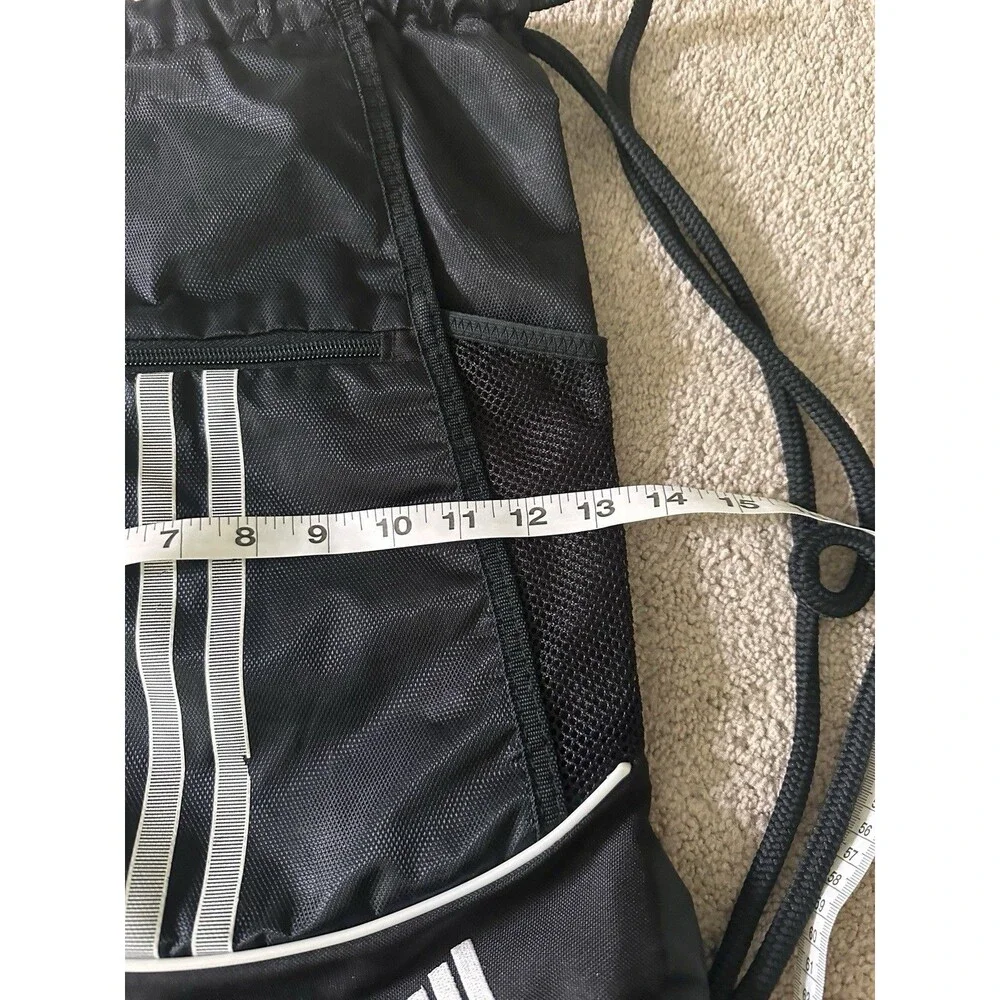 Adidas Black Cinch Bag Drawstring Backpack Gym Sports Workout Bag Zipper Pocket